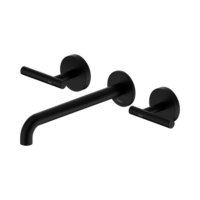 An image of Nero Tapware Mecca Wall Basin/Bath Set 220mm Spout Matte Black