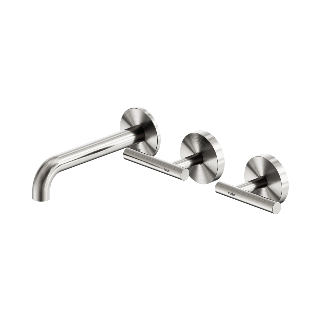 An image of Nero Tapware Mecca Wall Basin/Bath Set 160mm Offset Spout Brushed Nickel
