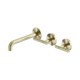 An image of Nero Tapware Mecca Wall Basin/Bath Set 185mm Offset Spout Brushed Gold
