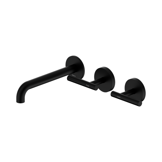 An image of Nero Tapware Mecca Wall Basin/Bath Set 185mm Offset Spout Matte Black