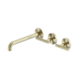 An image of Nero Tapware Mecca Wall Basin/Bath Set 220mm Offset Spout Brushed Gold