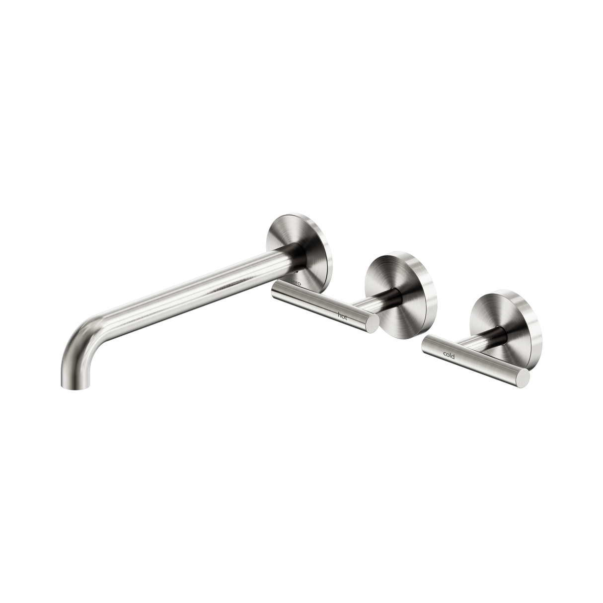 An image of Nero Tapware Mecca Wall Basin/Bath Set 220mm Offset Spout Brushed Nickel