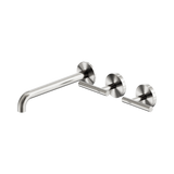 An image of Nero Tapware Mecca Wall Basin/Bath Set 220mm Offset Spout Brushed Nickel