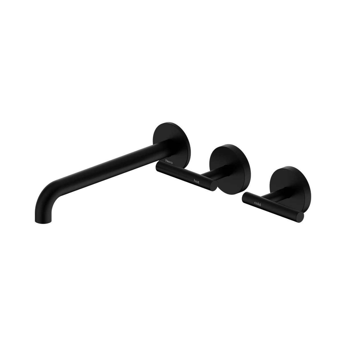 An image of Nero Tapware Mecca Wall Basin/Bath Set 220mm Offset Spout Matte Black