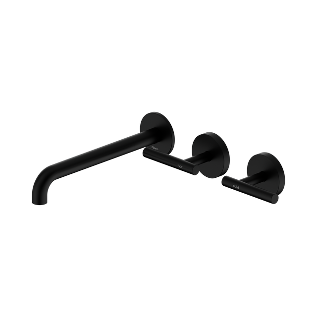 An image of Nero Tapware Mecca Wall Basin/Bath Set 220mm Offset Spout Matte Black