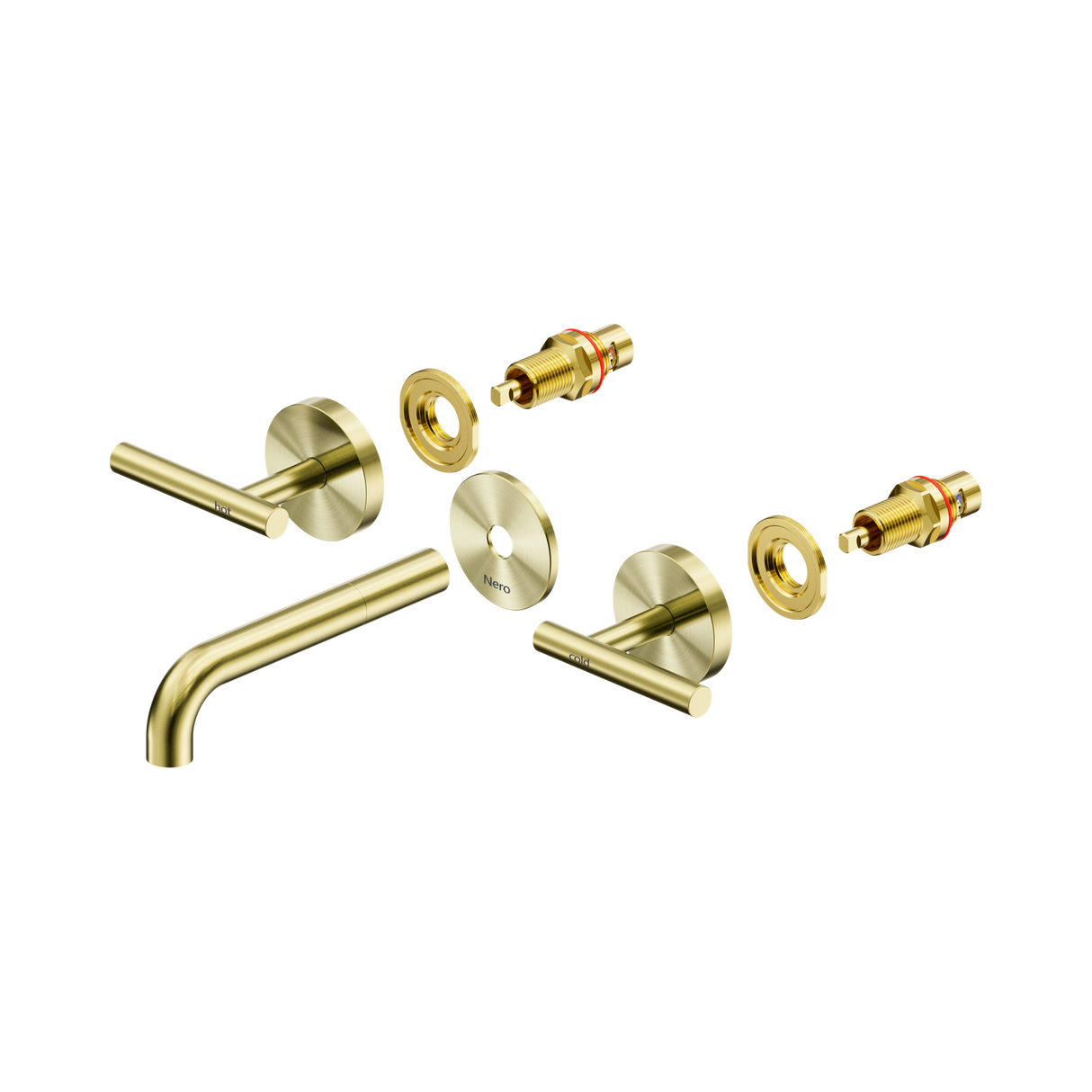 An image of Nero Tapware Mecca Wall Basin/Bath Set 160mm Spout Trim kits Only Brushed Gold