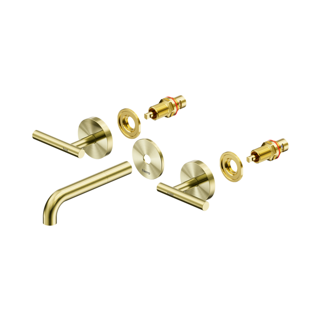 An image of Nero Tapware Mecca Wall Basin/Bath Set 160mm Spout Trim kits Only Brushed Gold