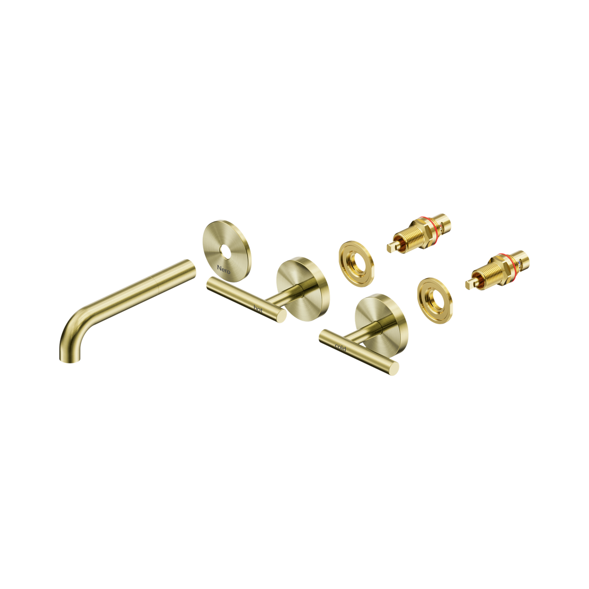 An image of Nero Tapware Mecca Wall Basin/Bath Set 160mm Spout Trim kits Only Brushed Gold