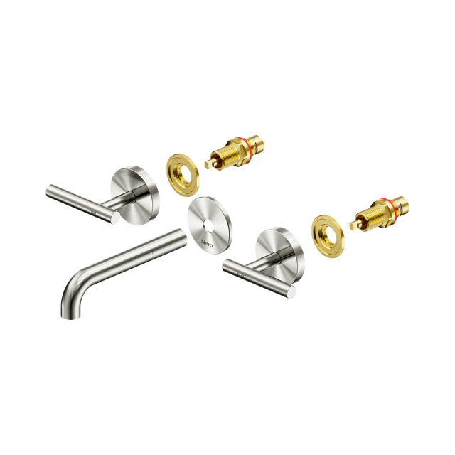 An image of Nero Tapware Mecca Wall Basin/Bath Set 160mm Spout Trim kits Only Brushed Nickel