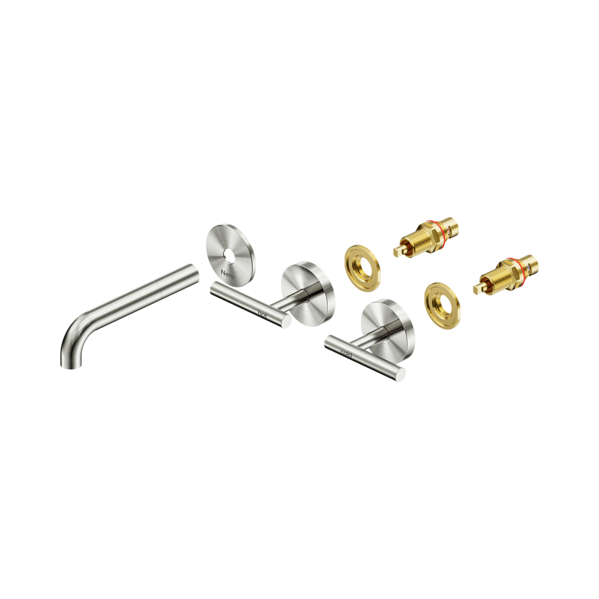 An image of Nero Tapware Mecca Wall Basin/Bath Set 160mm Spout Trim kits Only Brushed Nickel