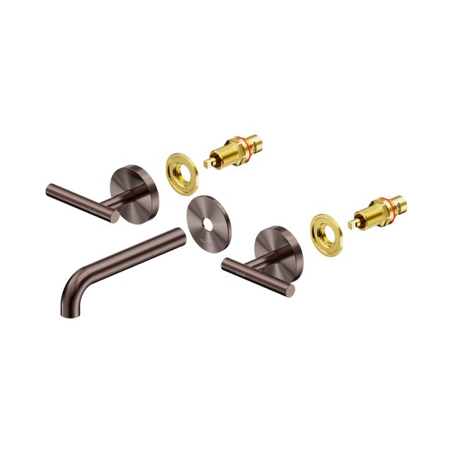 An image of Nero Tapware Mecca Wall Basin/Bath Set 160mm Spout Trim kits Only Brushed Bronze