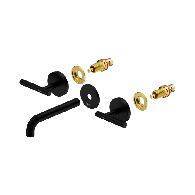 An image of Nero Tapware Mecca Wall Basin/Bath Set 160mm Spout Trim kits Only Matte Black