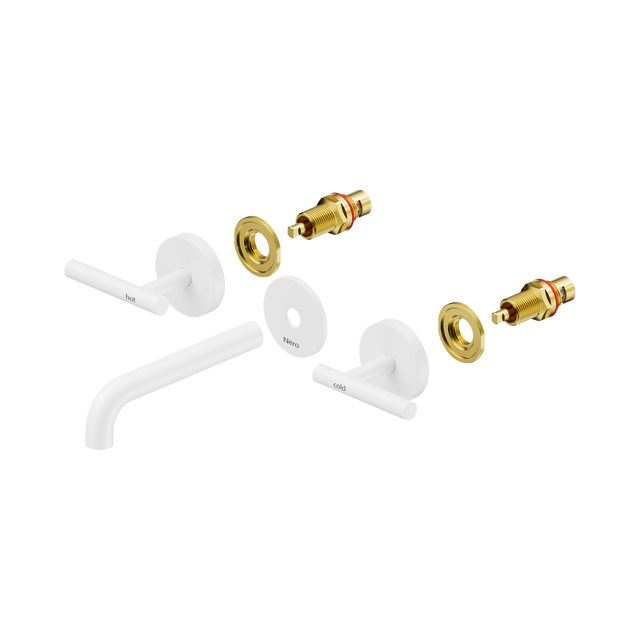 An image of Nero Tapware Mecca Wall Basin/Bath Set 160mm Spout Trim kits Only Matte White