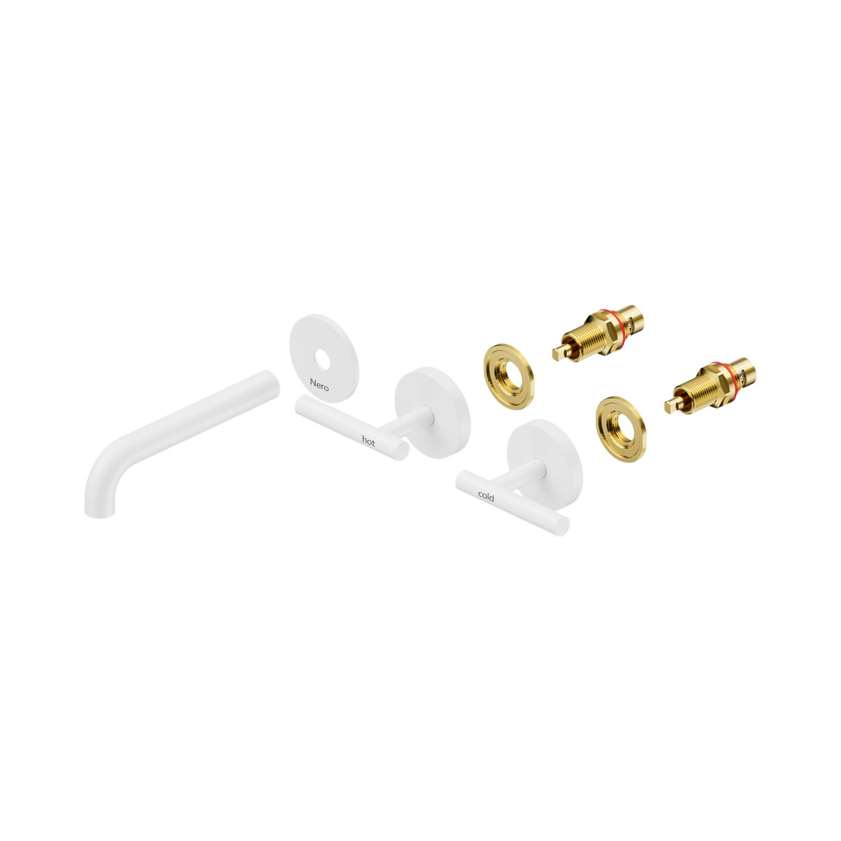 An image of Nero Tapware Mecca Wall Basin/Bath Set 160mm Spout Trim kits Only Matte White