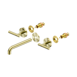An image of Nero Tapware Mecca Wall Basin/Bath Set 185mm Spout Trim kits Only Brushed Gold