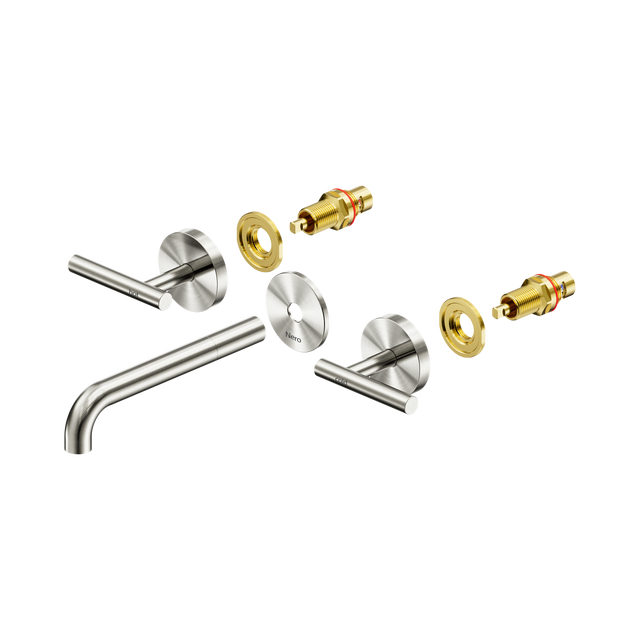 An image of Nero Tapware Mecca Wall Basin/Bath Set 185mm Spout Trim kits Only Brushed Nickel