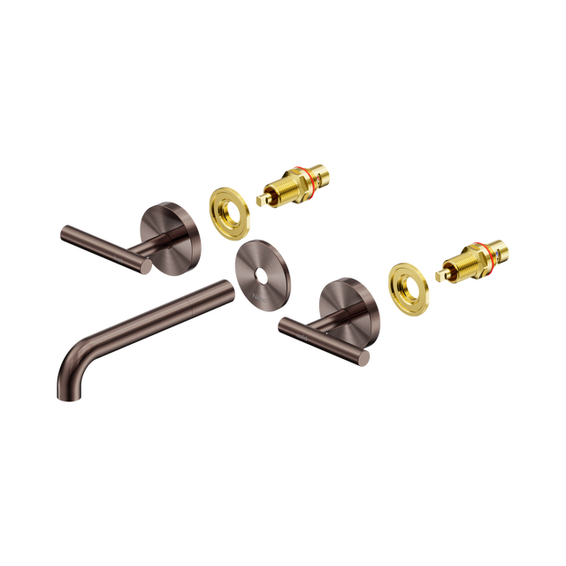 An image of Nero Tapware Mecca Wall Basin/Bath Set 185mm Spout Trim kits Only Brushed Bronze