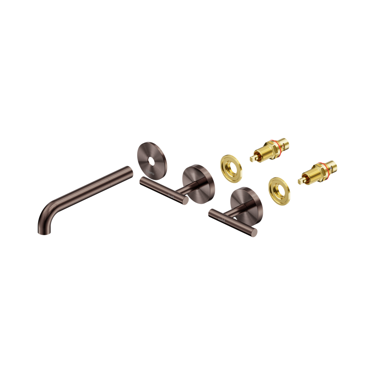 An image of Nero Tapware Mecca Wall Basin/Bath Set 185mm Spout Trim kits Only Brushed Bronze
