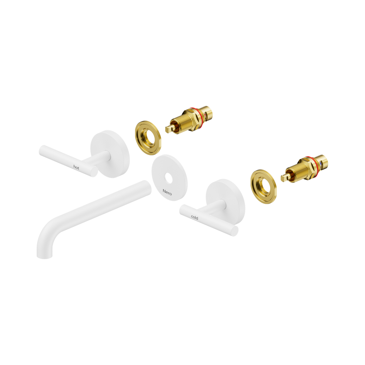 An image of Nero Tapware Mecca Wall Basin/Bath Set 185mm Spout Trim kits Only Matte White