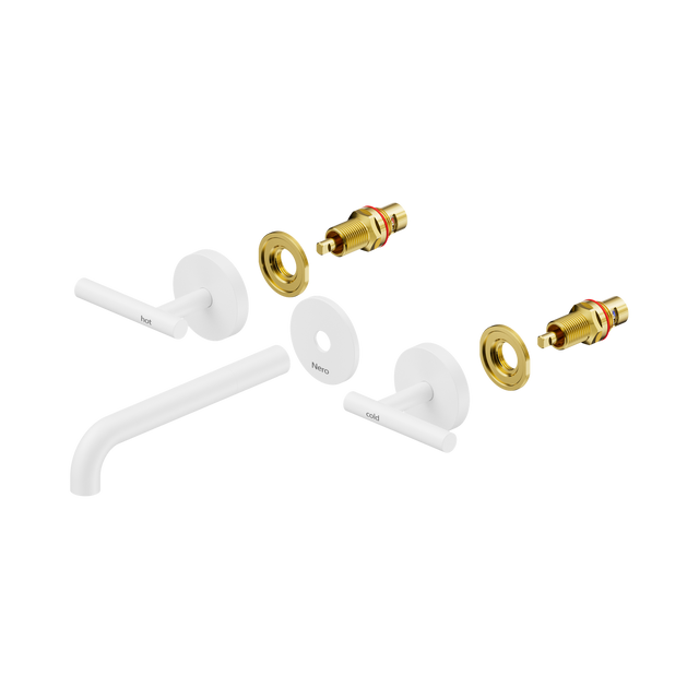 An image of Nero Tapware Mecca Wall Basin/Bath Set 185mm Spout Trim kits Only Matte White