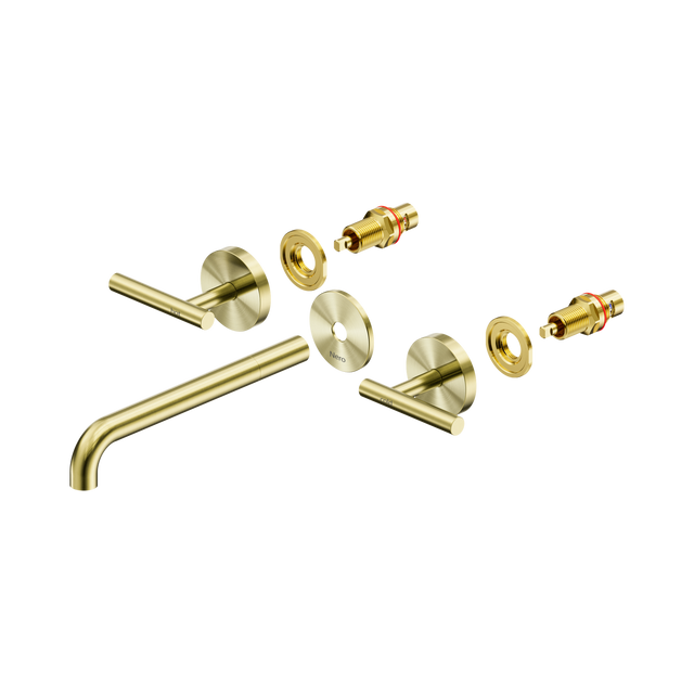 An image of Nero Tapware Mecca Wall Basin/Bath Set 220mm Spout Trim kits Only Brushed Gold