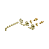 An image of Nero Tapware Mecca Wall Basin/Bath Set 220mm Spout Trim kits Only Brushed Gold