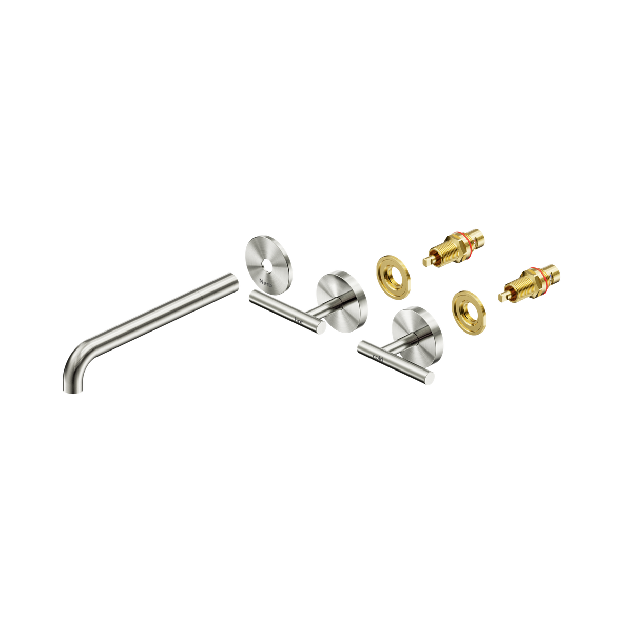 An image of Nero Tapware Mecca Wall Basin/Bath Set 220mm Spout Trim kits Only Brushed Nickel