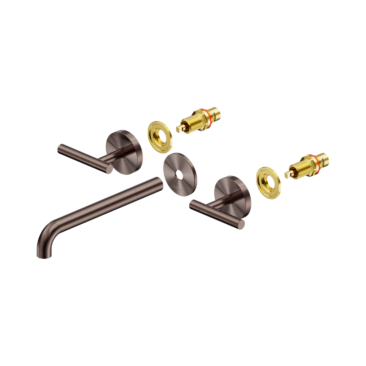 An image of Nero Tapware Mecca Wall Basin/Bath Set 220mm Spout Trim kits Only Brushed Bronze