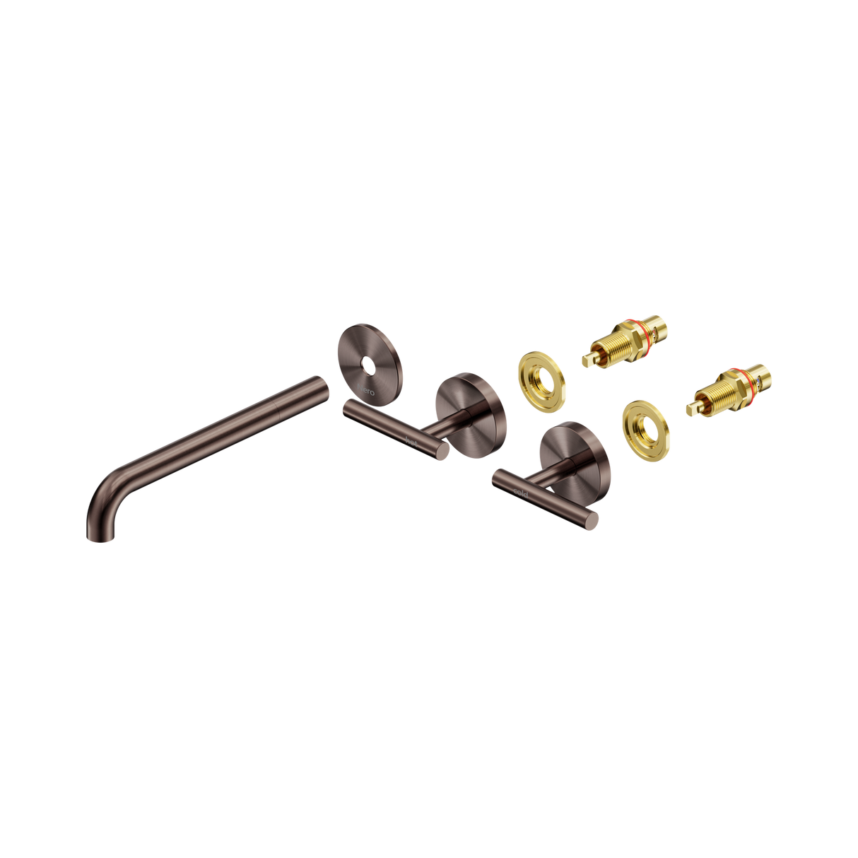 An image of Nero Tapware Mecca Wall Basin/Bath Set 220mm Spout Trim kits Only Brushed Bronze