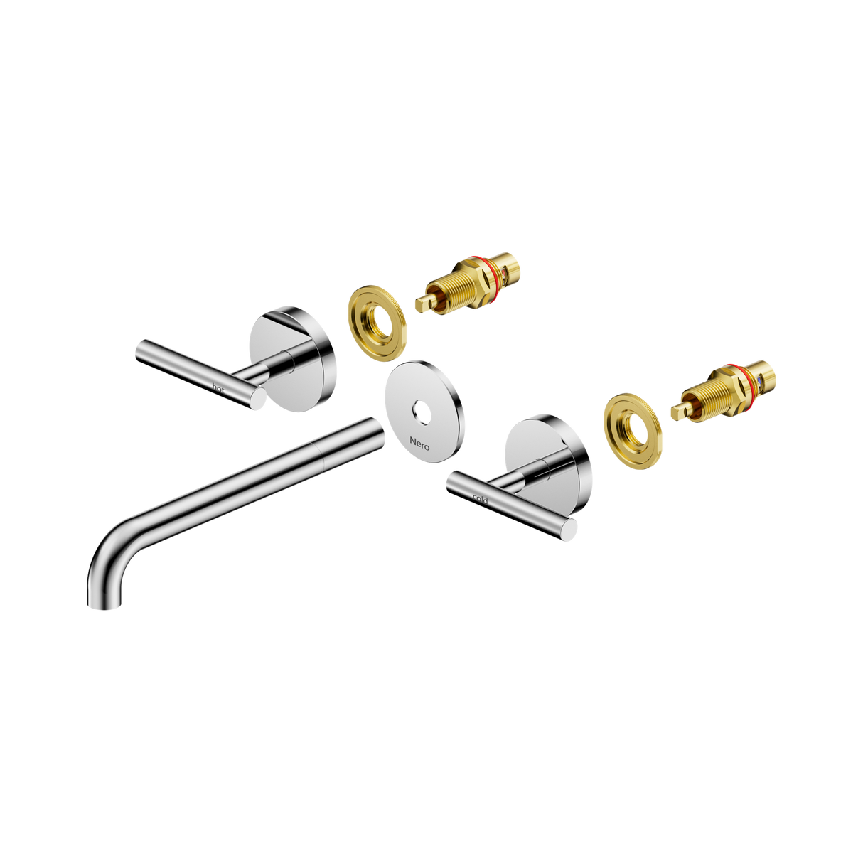 An image of Nero Tapware Mecca Wall Basin/Bath Set 220mm Spout Trim kits Only Chrome