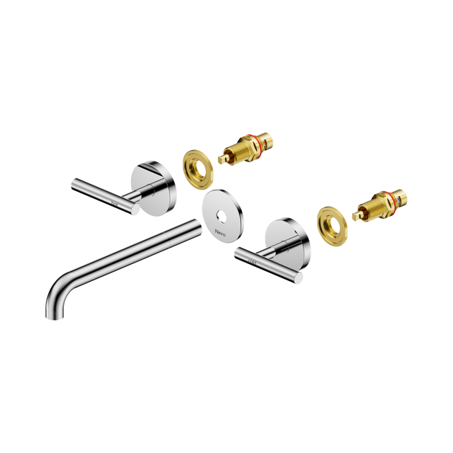 An image of Nero Tapware Mecca Wall Basin/Bath Set 220mm Spout Trim kits Only Chrome