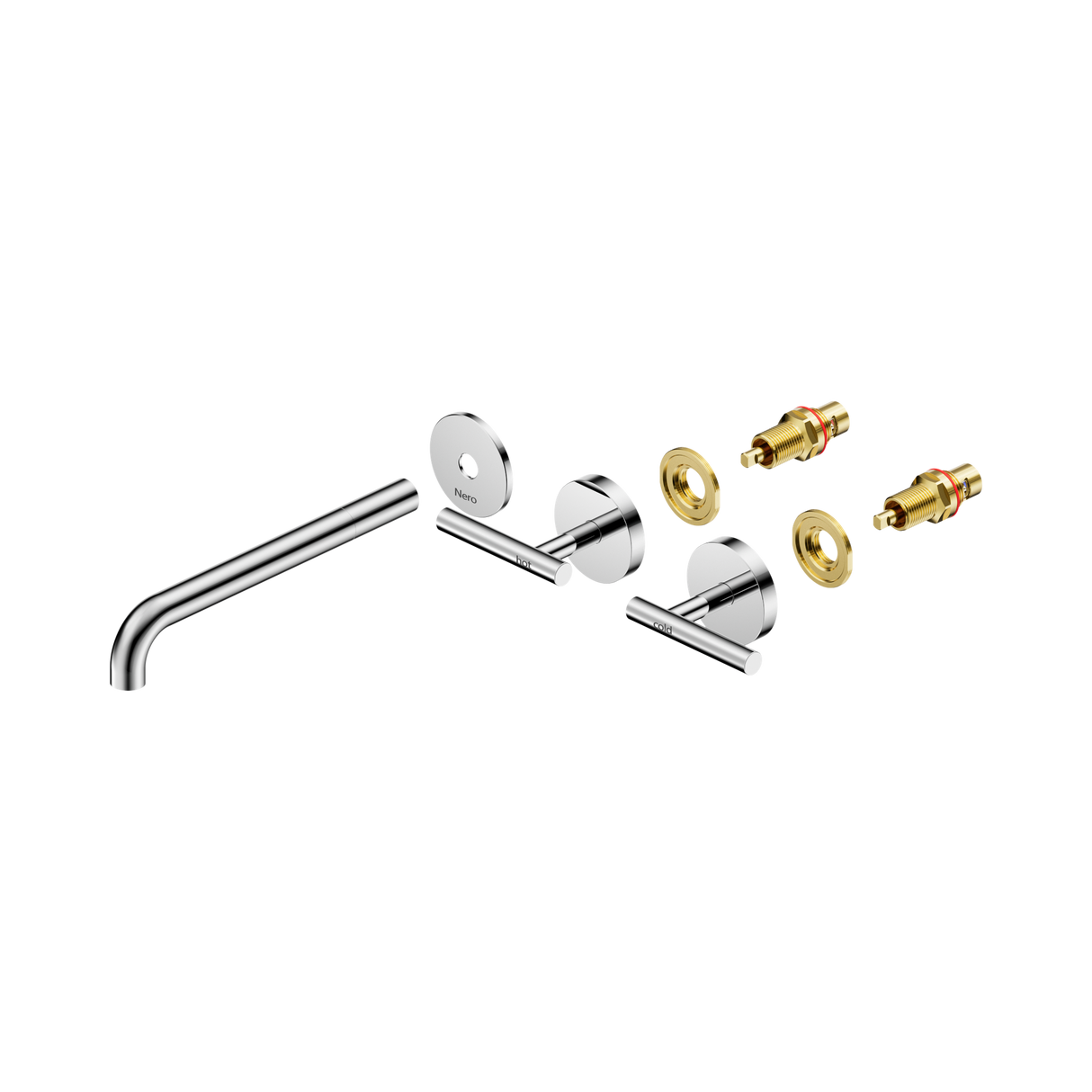 An image of Nero Tapware Mecca Wall Basin/Bath Set 220mm Spout Trim kits Only Chrome