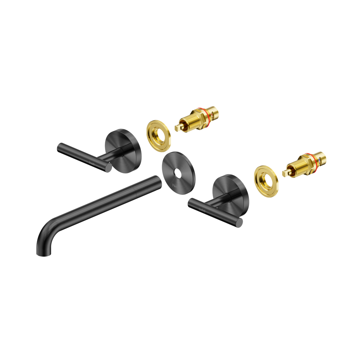 An image of Nero Tapware Mecca Wall Basin/Bath Set 220mm Spout Trim kits Only Gun Metal