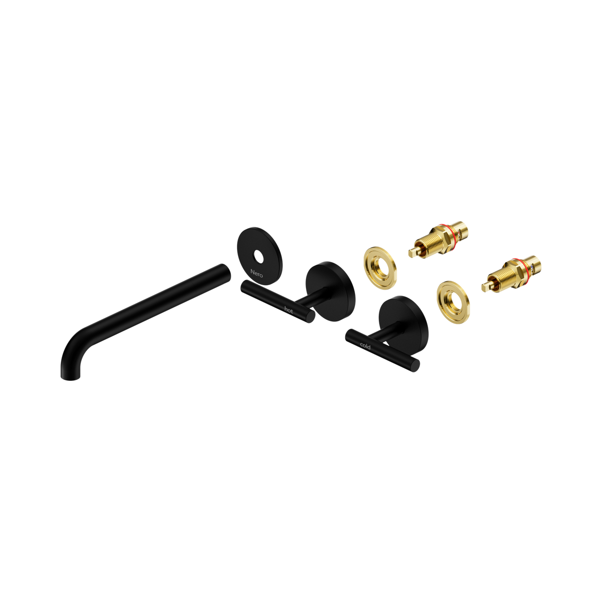 An image of Nero Tapware Mecca Wall Basin/Bath Set 220mm Spout Trim kits Only Matte Black