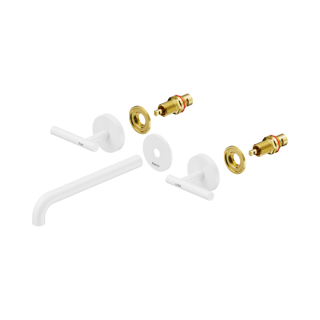 An image of Nero Tapware Mecca Wall Basin/Bath Set 220mm Spout Trim kits Only Matte White