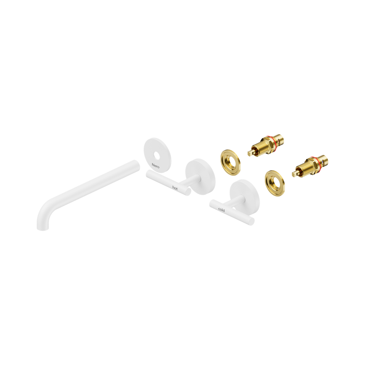 An image of Nero Tapware Mecca Wall Basin/Bath Set 220mm Spout Trim kits Only Matte White