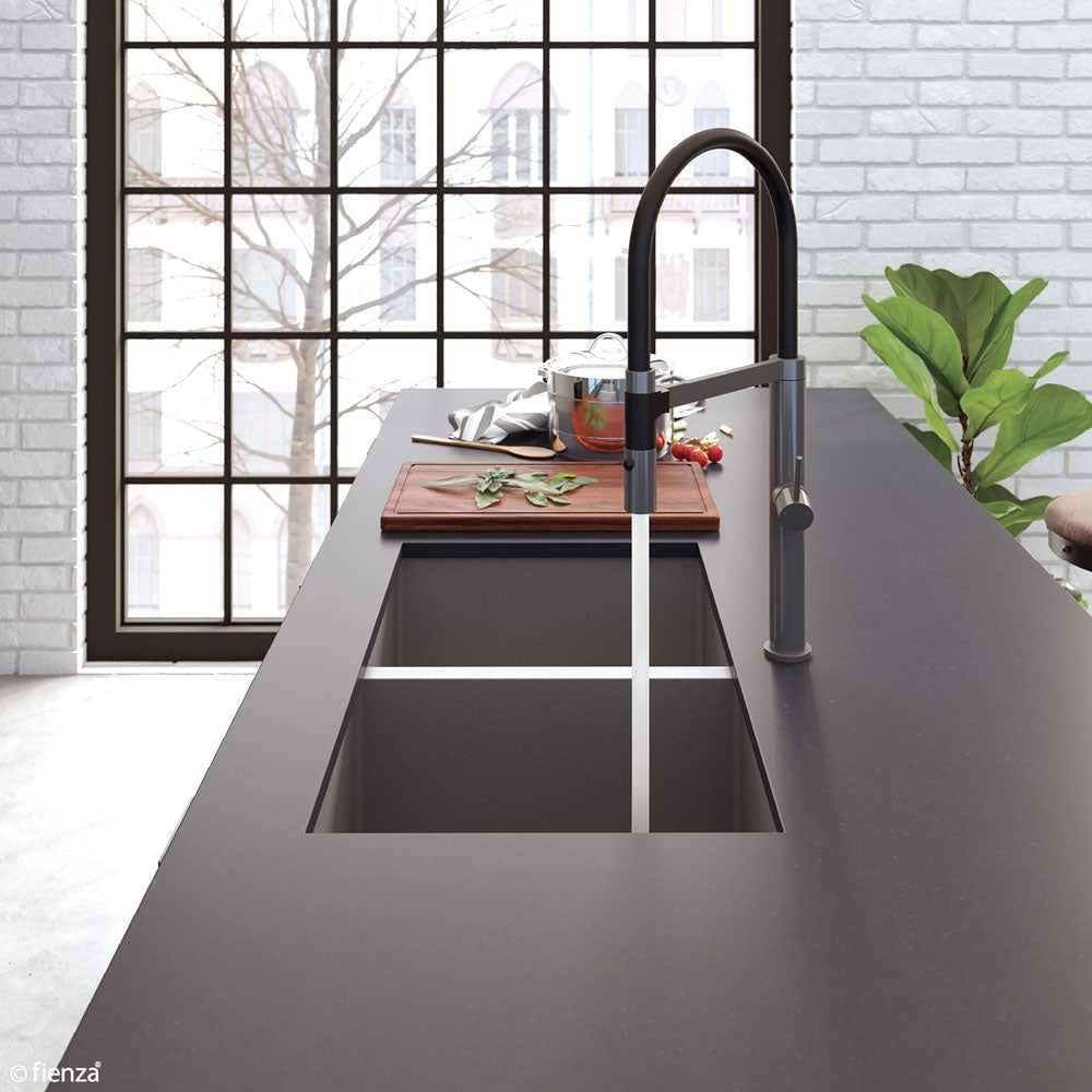 Hana 27L/27L Double Kitchen Sink, PVD Carbon Metal