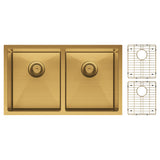 Hana 27L/27L Double Kitchen Sink, PVD Rugged Brass