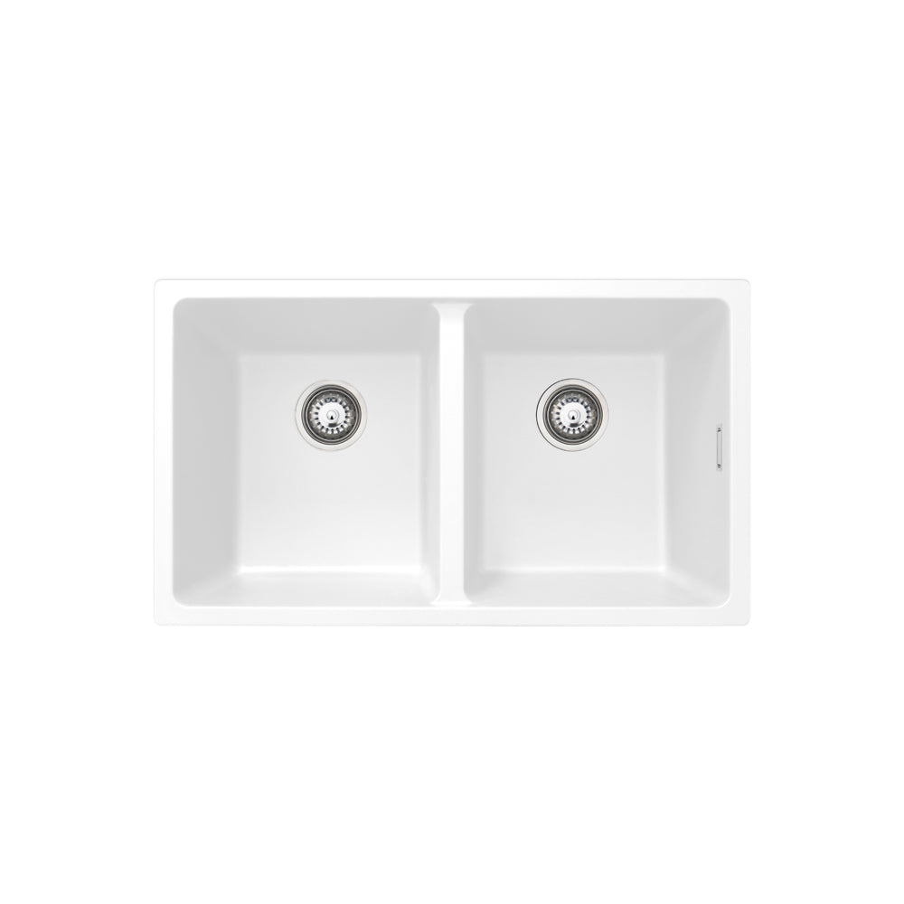 Kuro Granite 34L/34L Double Bowl Kitchen Sink, Matt White