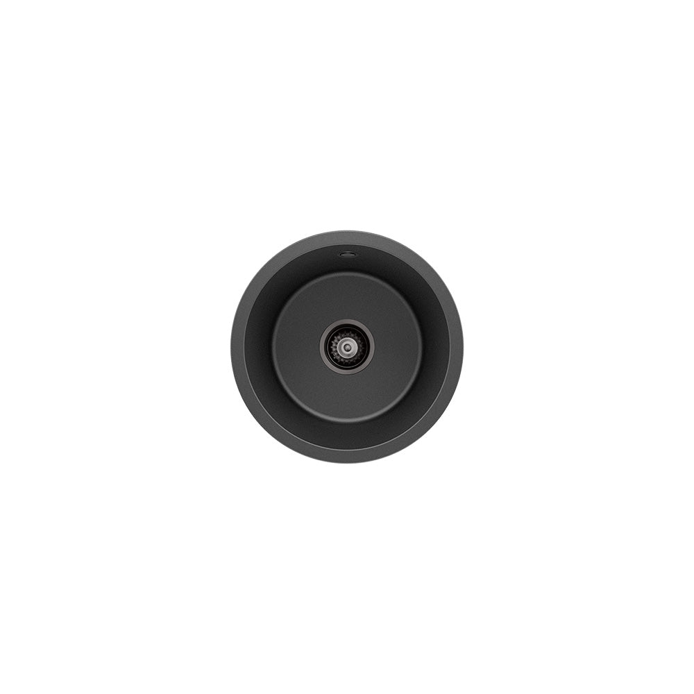 Kuro Granite 22L Round Single Bowl Kitchen Sink, Matt Black