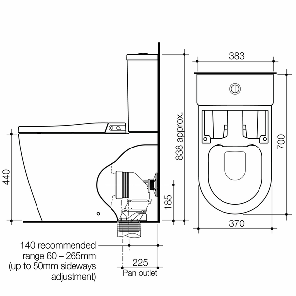 Caroma Urbane II Bidet Cleanflush Wall Faced Close Coupled Back Entry Toilet Suite (with GermGard)