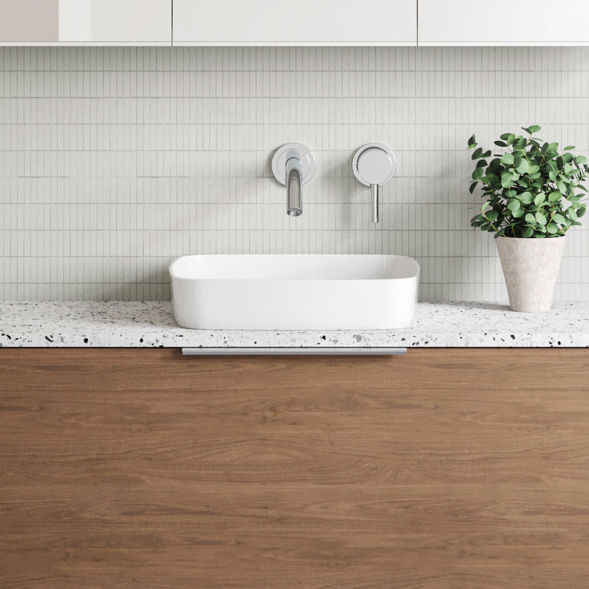 A lifestyle image of Timberline's Addison Basin 400mm White Gloss
