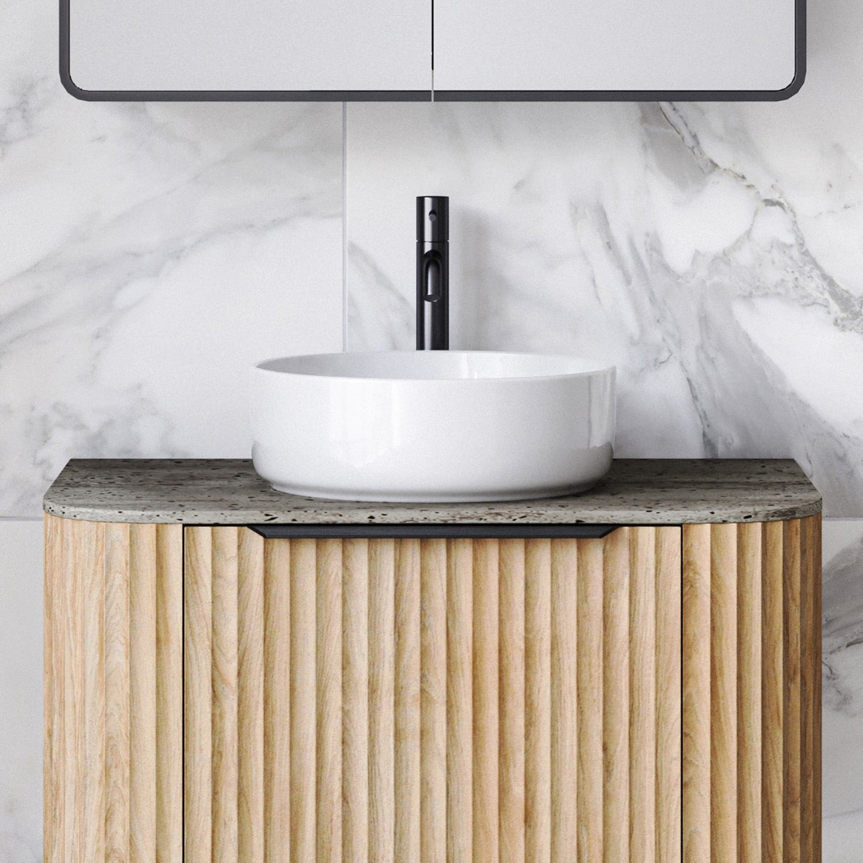 A lifestyle image of Timberline's Allure Basin 360mm White Gloss