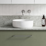 A lifestyle image of Timberline's Allure Raked Basin 360mm White Gloss