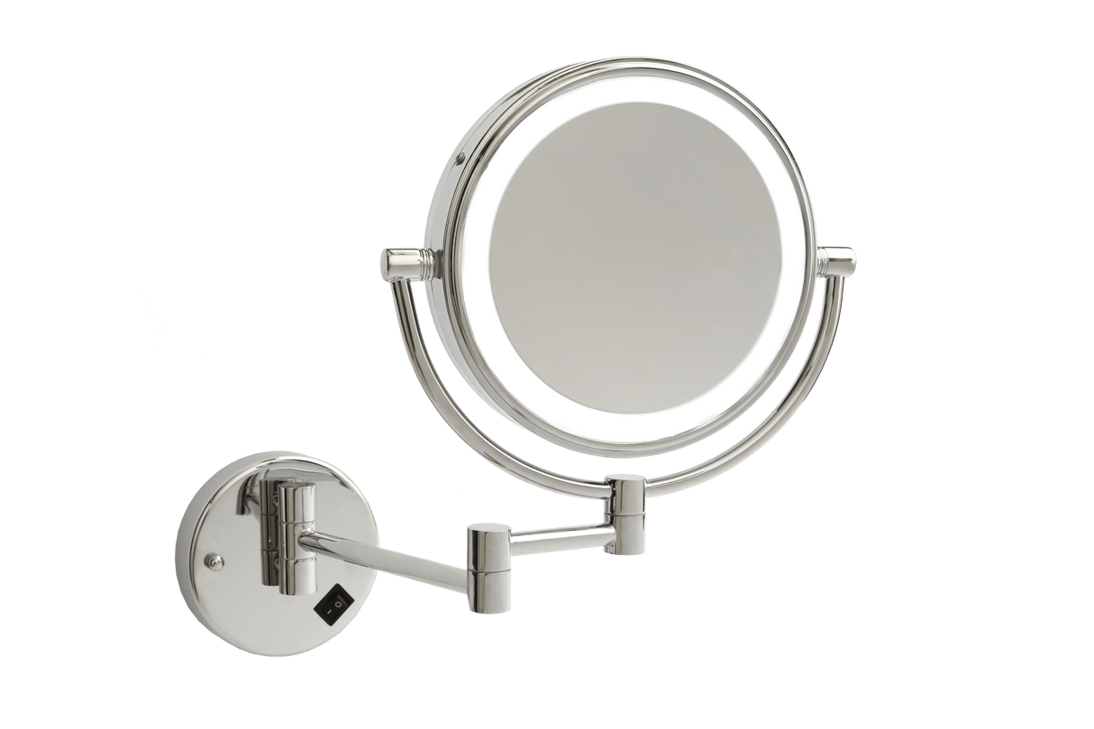 1 & 8x Magnification Chrome Wall Mounted Shaving Mirror, 200mm Diameter with Concealed Wiring