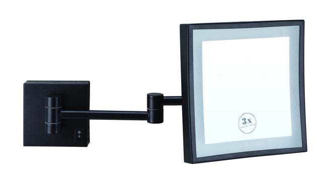 3x Magnification Matt Black Wall Mounted Shaving Mirror, 200x200mm with Concealed Wiring