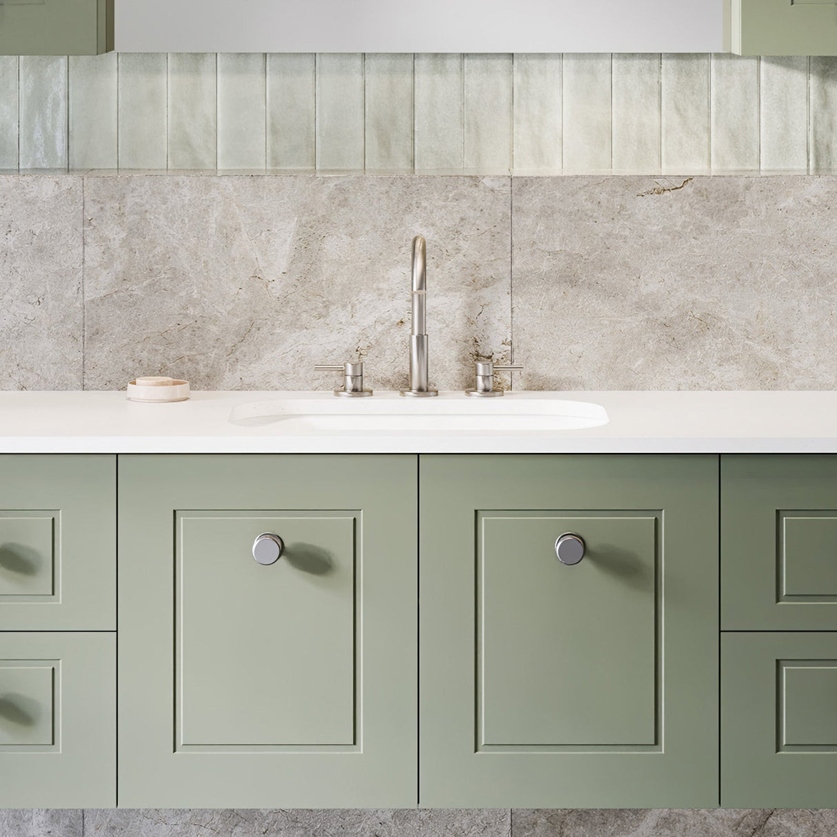 A lifestyle image of Timberline's Bodhi Undermount Basin 540mm White Gloss