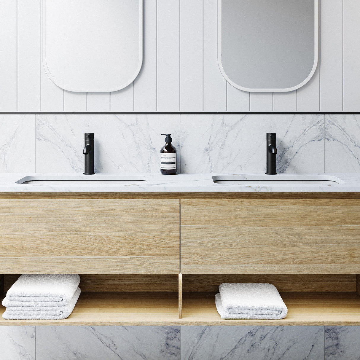 A lifestyle image of Timberline's Bodhi Undermount Basin 540mm White Gloss