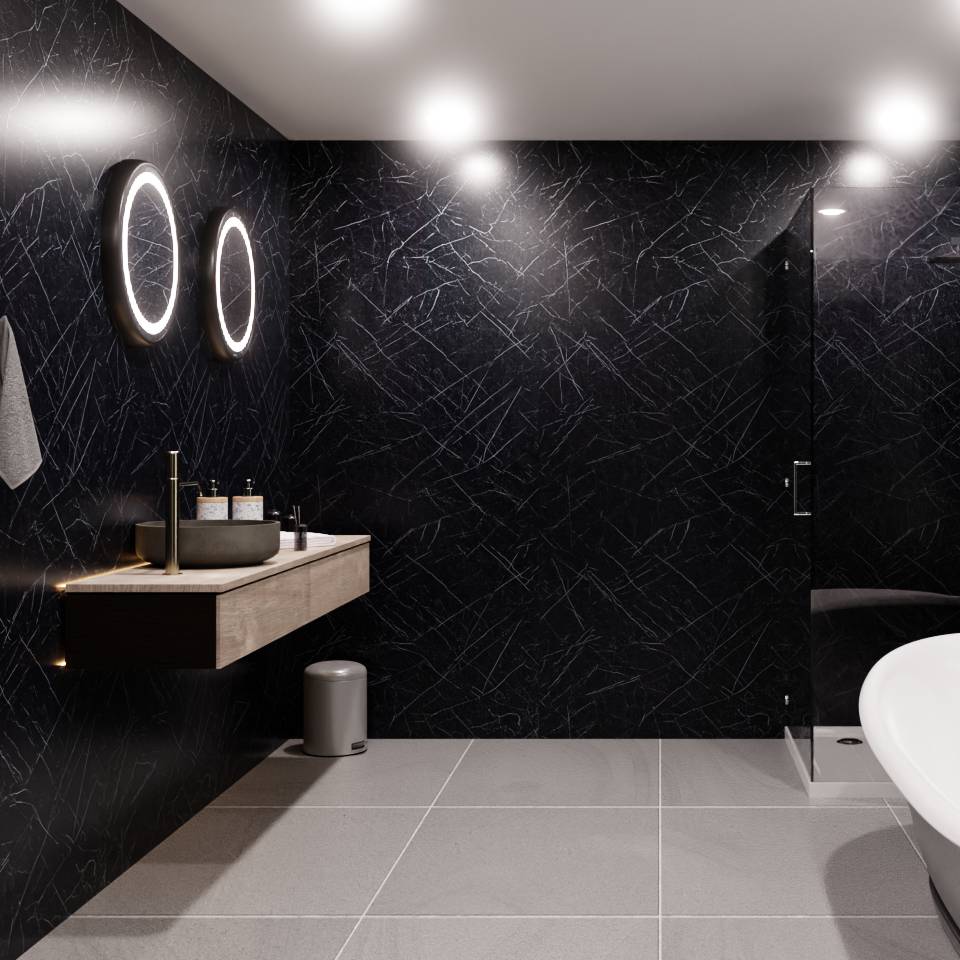 Black Sensation Wet Wall Panel - 2400mm (h) x 1000mm (w) x 10mm (d)