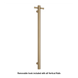Thermorail Straight/Round 12Volt Vertical Bar 900x142x100mm 22Watts With Optional Hook - Brushed Brass